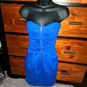 Strapless Zip Front Mini Dress with Pockets